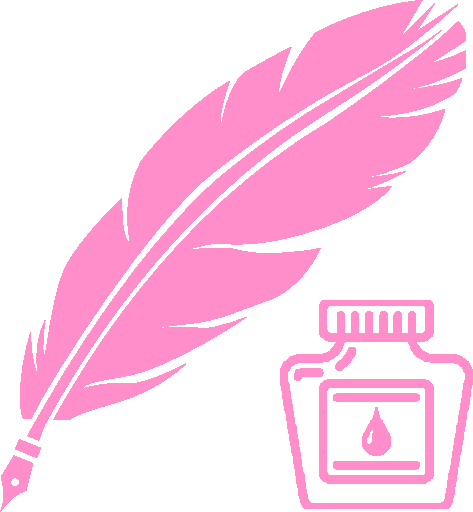 Plume d'oiseau rose avec embout de plume rose et encrier rose